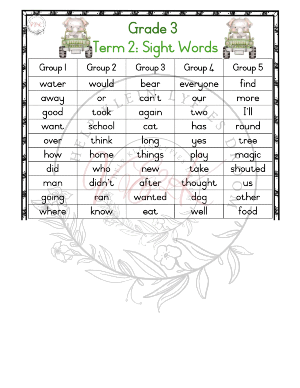 Grade 3 English First Additional Language Sight Words Term 2 2025