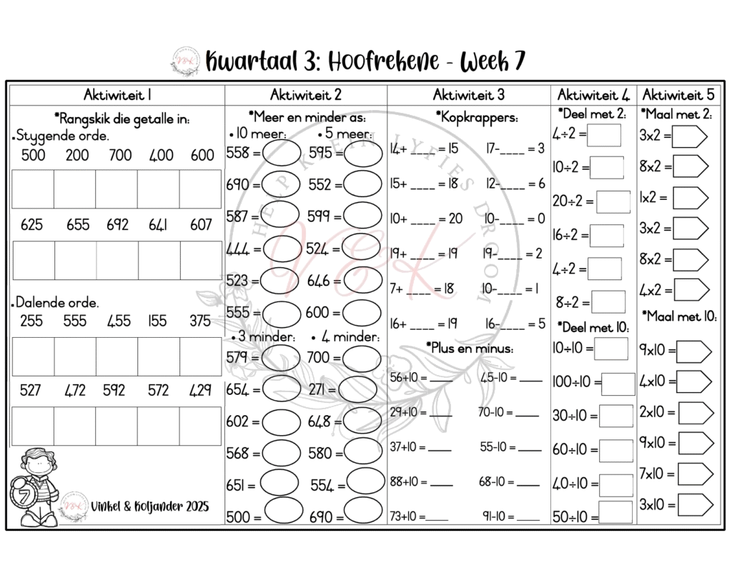 Graad 3 Hoofrekene - Kwartaal 3 2025
