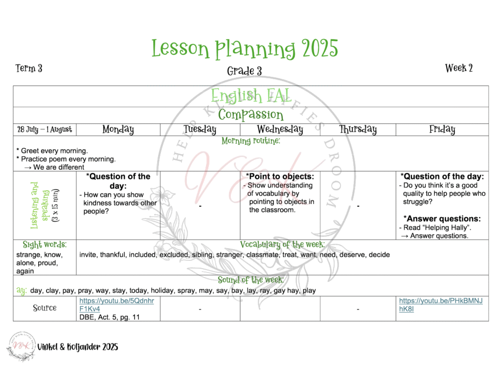 Grade 3 English First Additional Language Lesson Plans - Term 3 2025