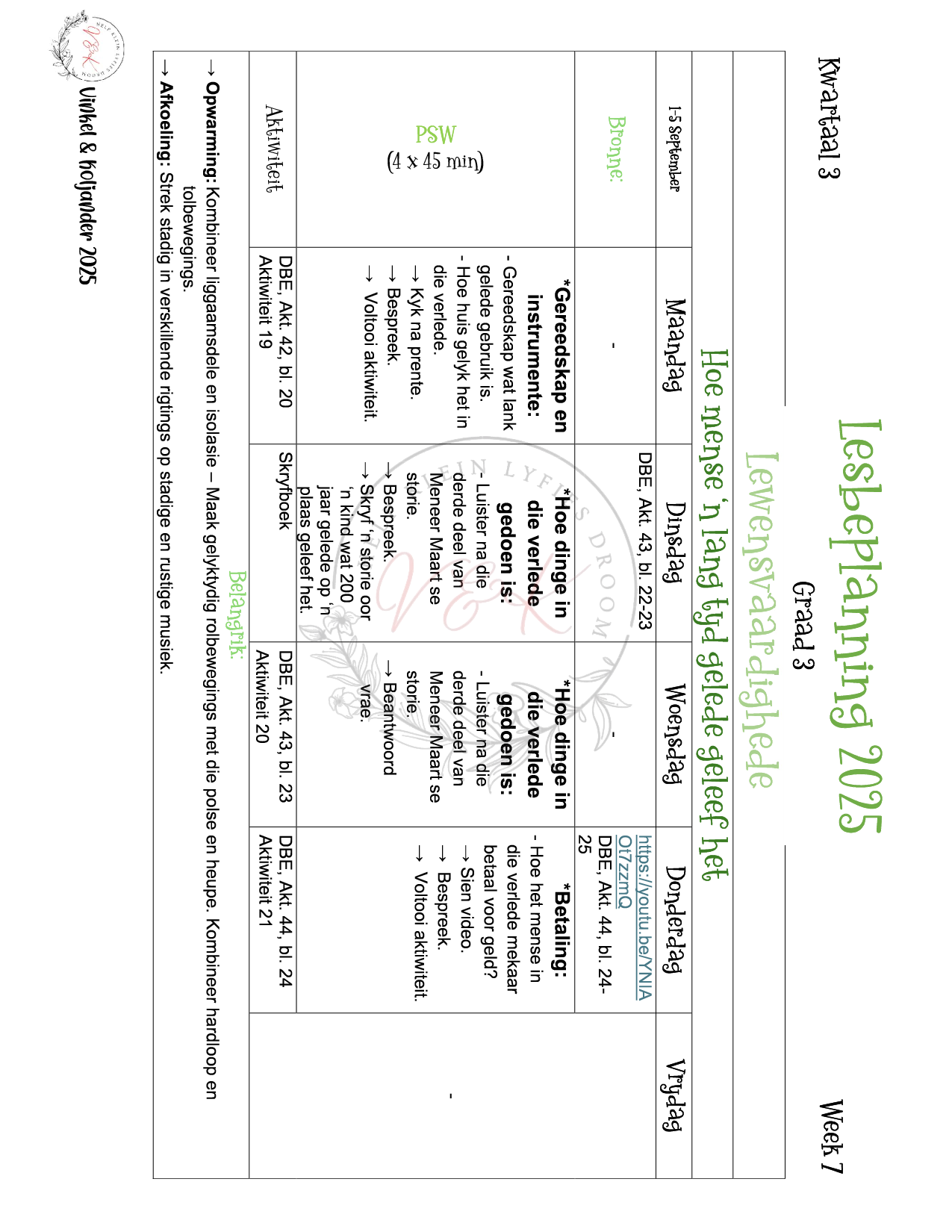 Graad 3 Lewensvaardigheid Lesbeplanning - Kwartaal 3 2025