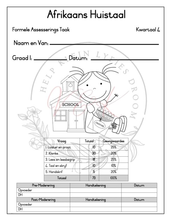 Graad 1 Afrikaans Huistaal Formele Assesserings Taak - Kwartaal 4 2025