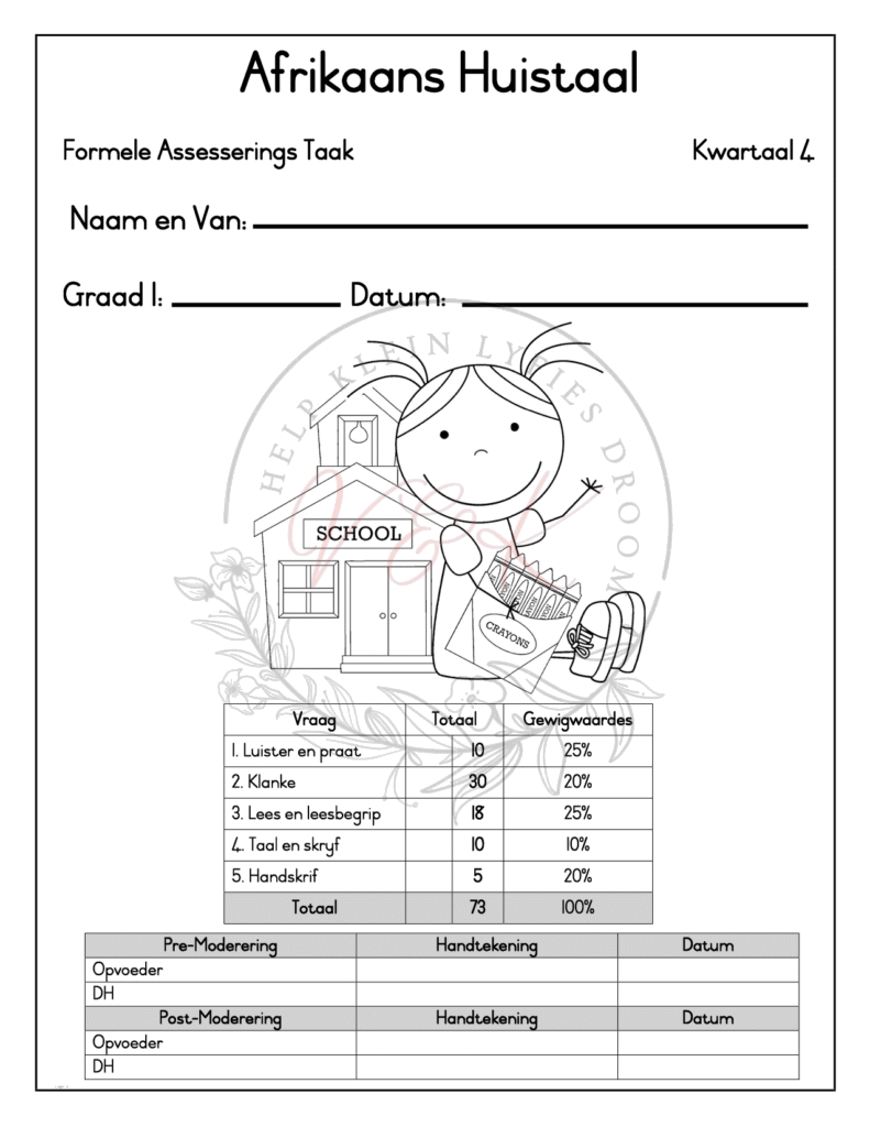 Graad 1 Afrikaans Huistaal Formele Assesserings Taak - Kwartaal 4 2025