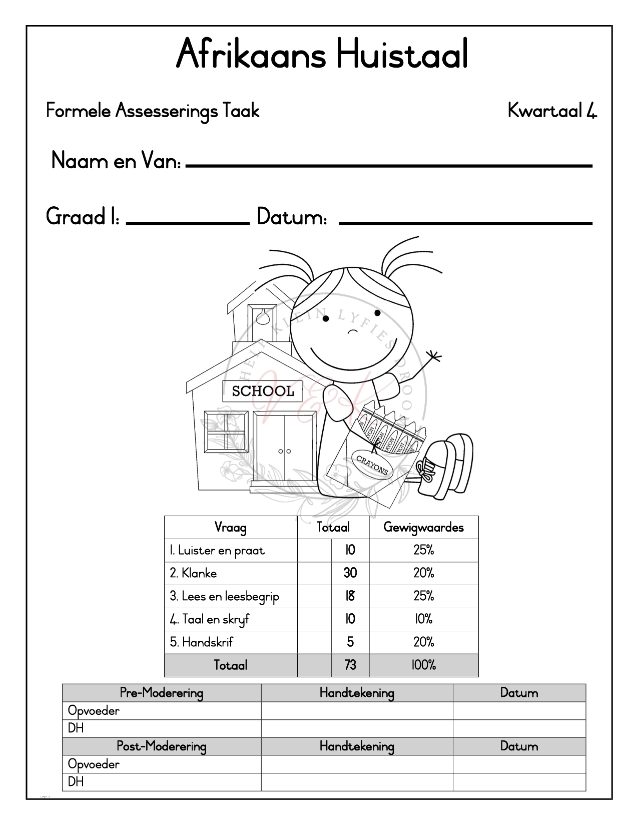 Graad 1 Afrikaans Huistaal Formele Assesserings Taak - Kwartaal 4 2025