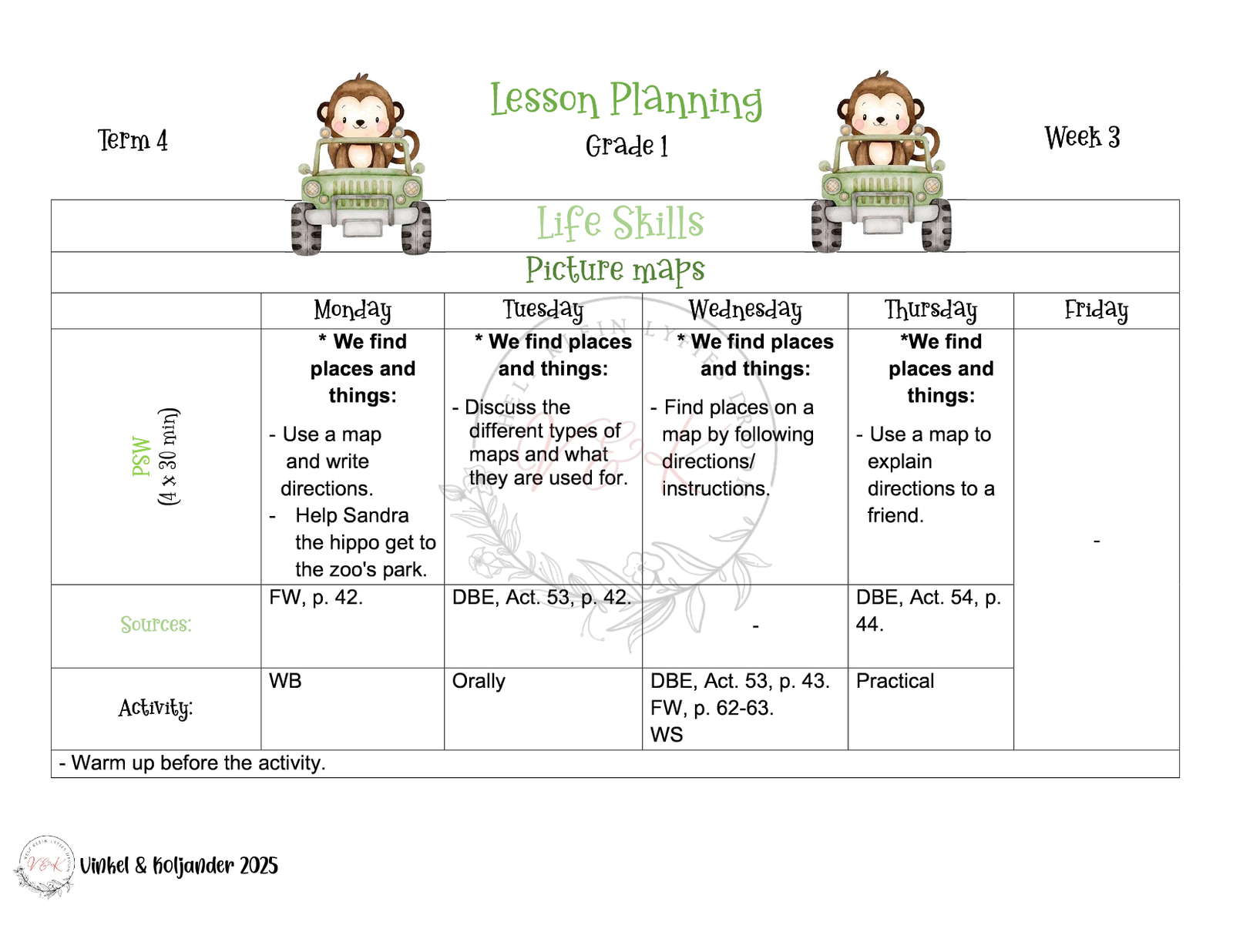 Grade 1 Life Skills Lesson Planning Package - Term 4