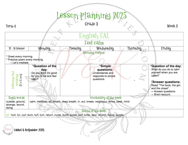 Grade 3 English First Additional Language Lesson Planning Package - Term 4