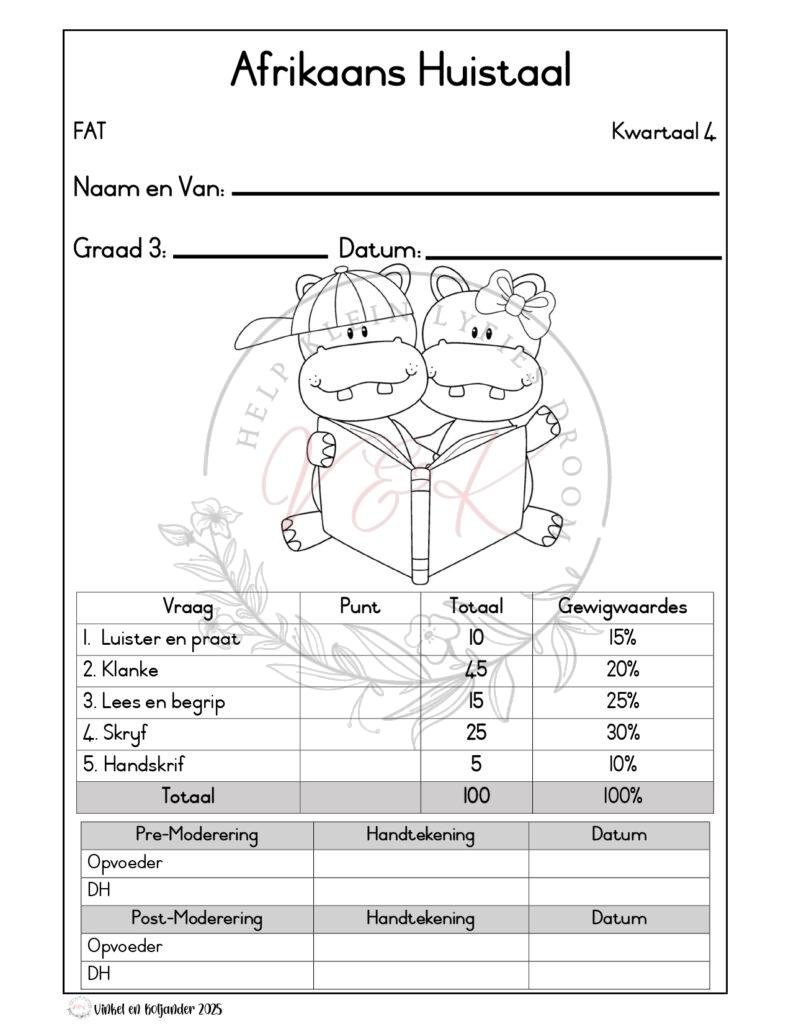 Graad 3 Afrikaans Huistaal Formele Assesserings Taak - Kwartaal 4 2025