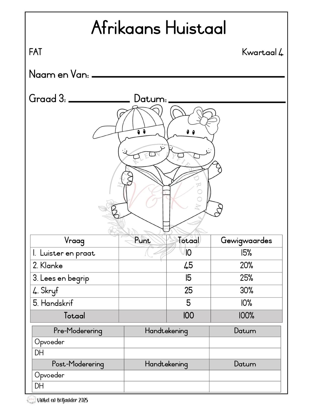 Graad 3 Afrikaans Huistaal Formele Assesserings Taak - Kwartaal 4 2025