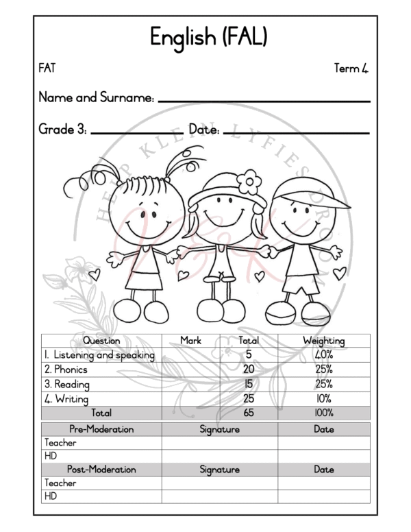 Grade 3 English First Additional Language Formal Assessment Task - Term 4 2025