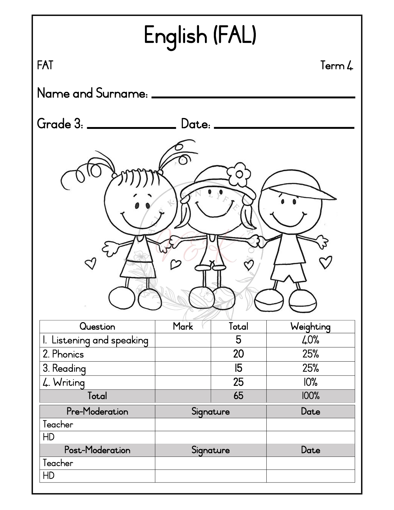 Grade 3 English First Additional Language Formal Assessment Task - Term 4 2025