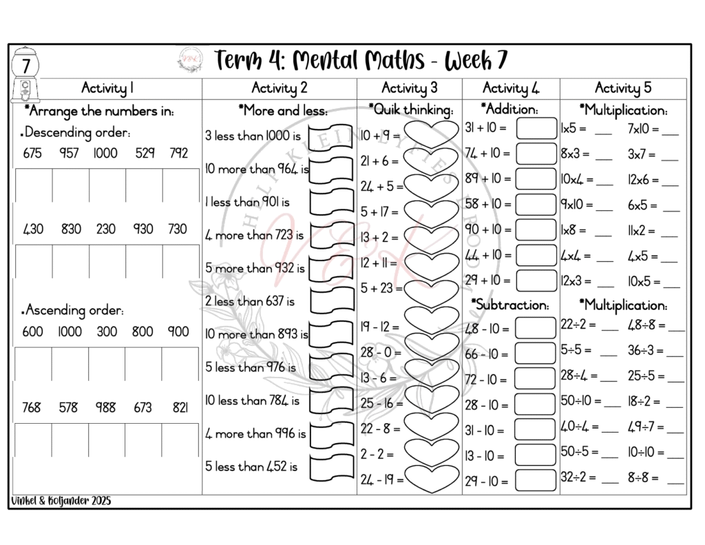 Grade 3 Mental Maths - Term 4