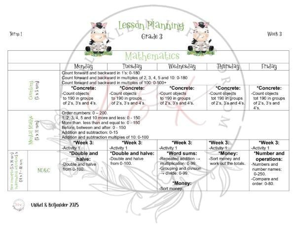 Grade 3 Mathematics Lesson Planning Package - Term 1 2025