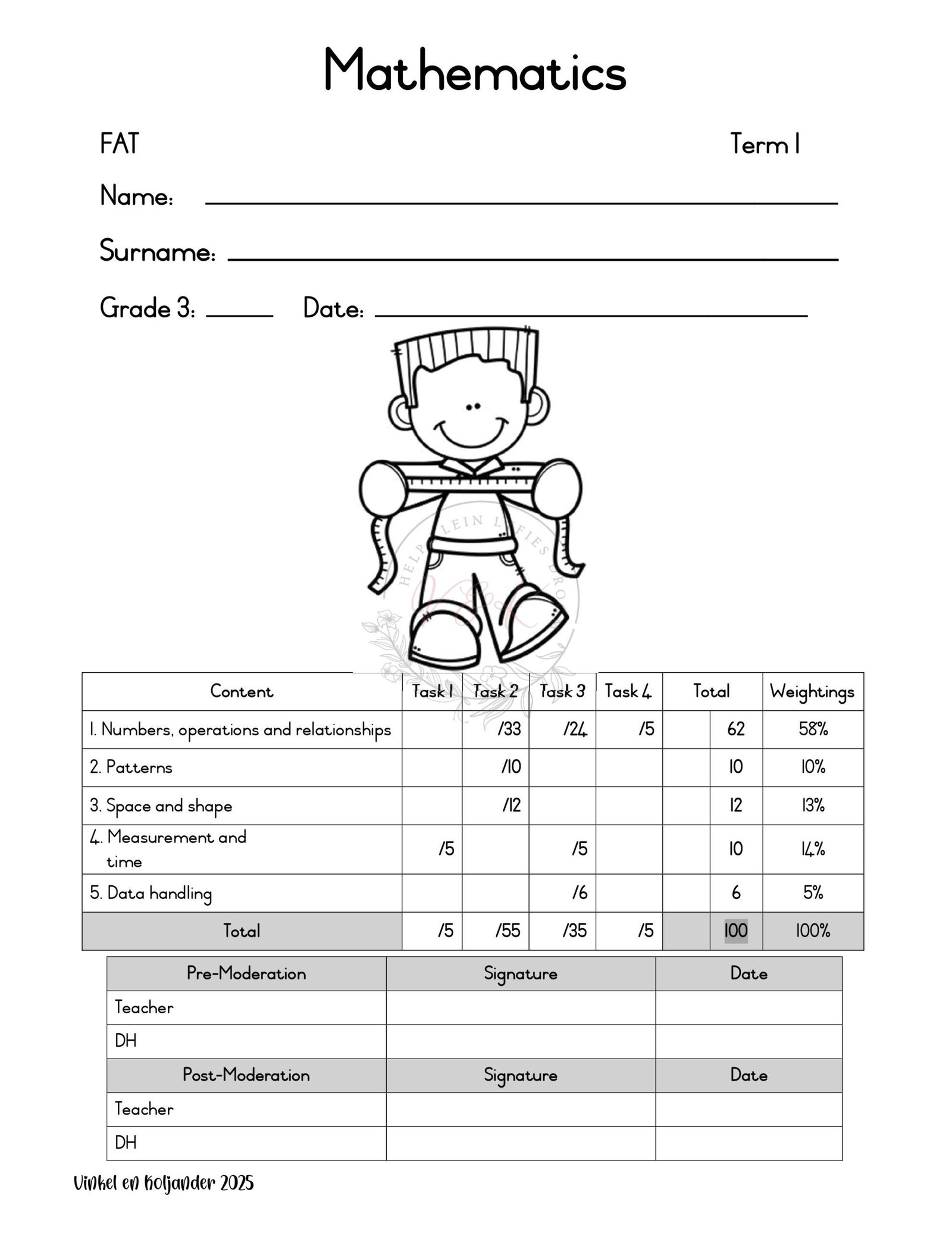Grade 3 Mathamatics Formal Assessment Task - Term 1 2025