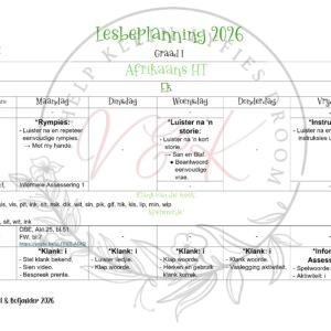 Graad 1 Afrikaans Huistaal Lesbeplanning - Kwartaal 1 2026