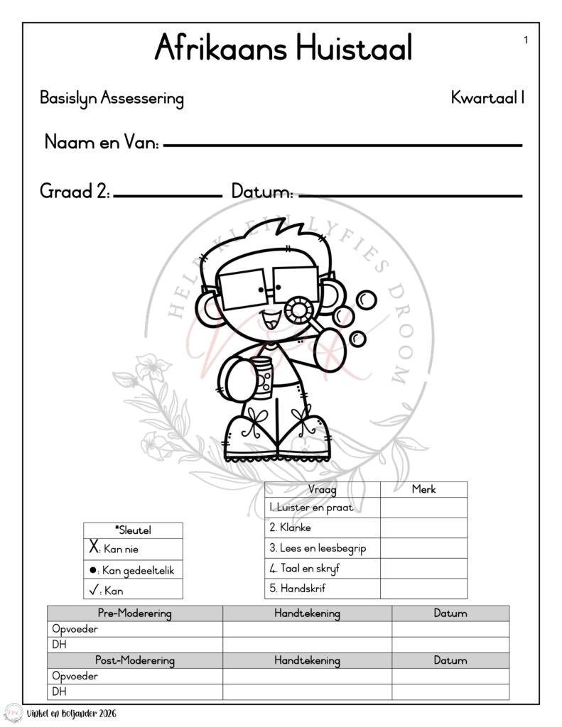 Graad 2 Afrikaans Basislyn Assessering - Kwartaal 1 2026