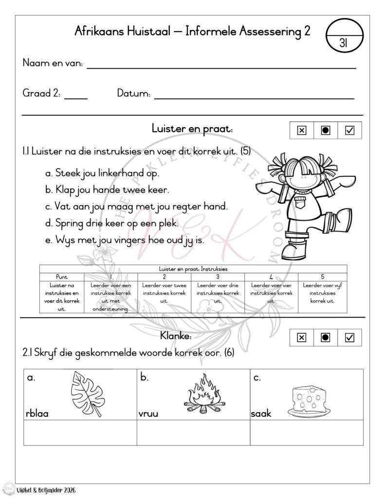 Graad 2 Afrikaans Huistaal Informele Assesserings - Kwartaal 1 2026