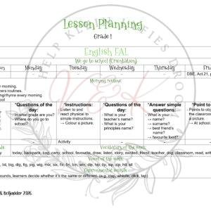 Graad 1 Englisg First Additional Language Lesson Planning - Term 1 2026
