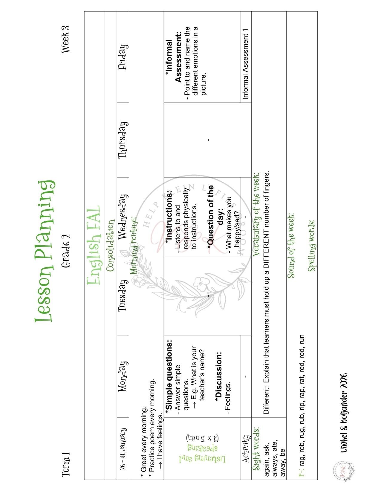 Grade 2 English First Additional Language Lesson Planning Package - Term 1 2026