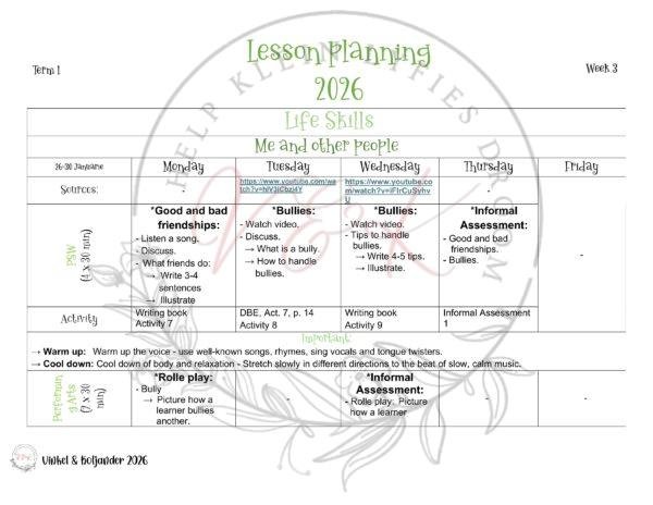 Graad 2 Life Skills Lesson Planning - Term 1 2026