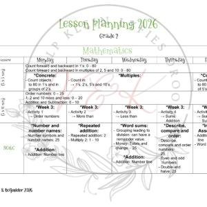 Grade 2 Mathematics Lesson Planning - Term 1 2026