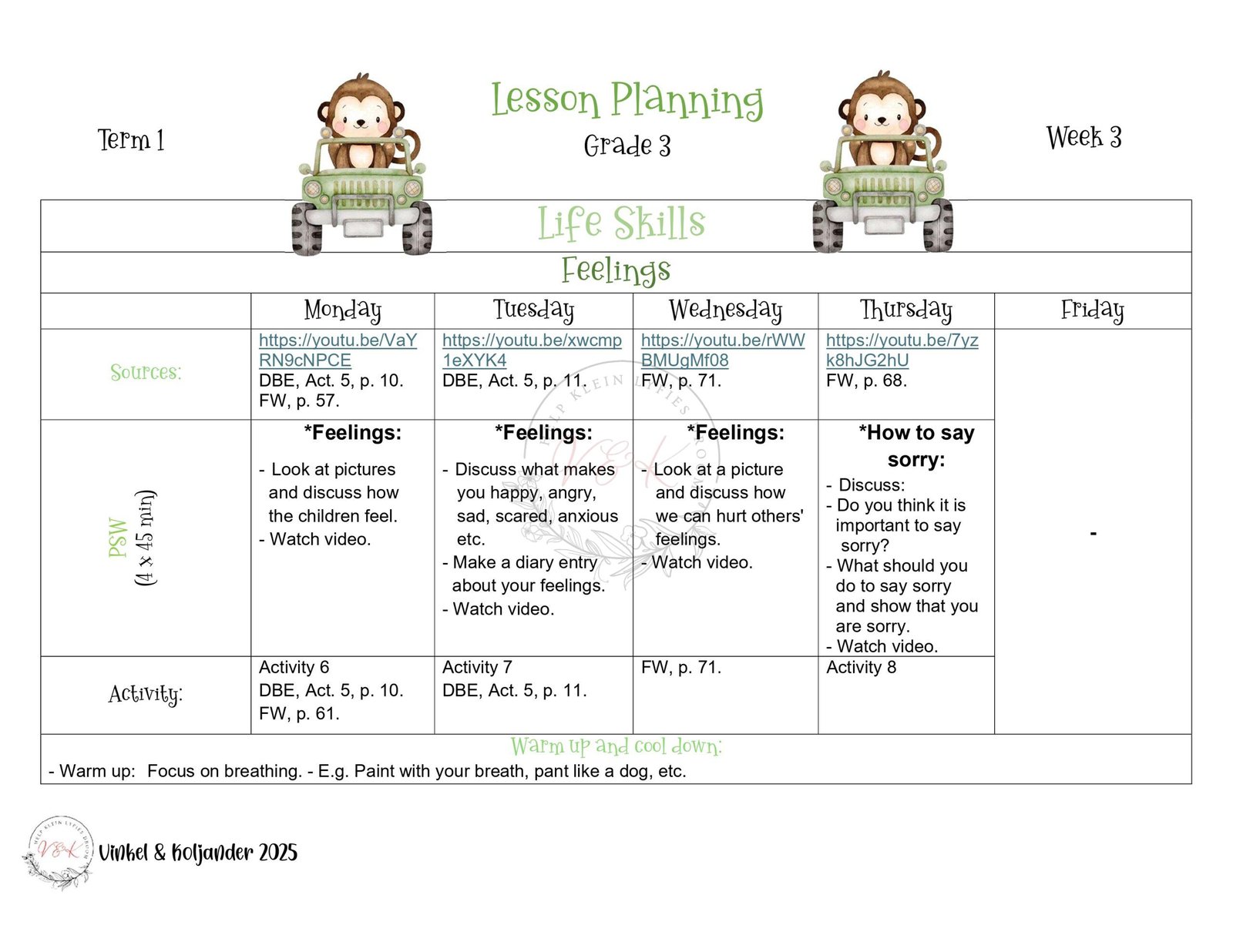 Grade 3 Life Skills Lesson Planning Package - Term 1 2025