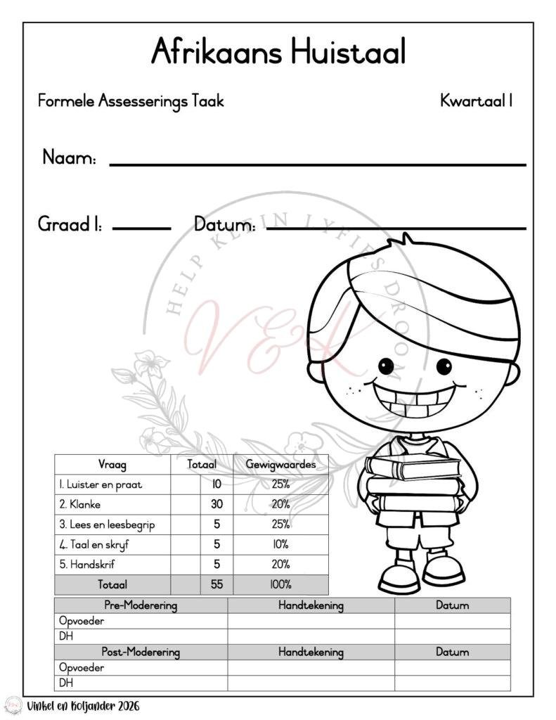 Graad 1 Afrikaans Huistaal Formele Assesserings Taak - Kwartaal 1 2026
