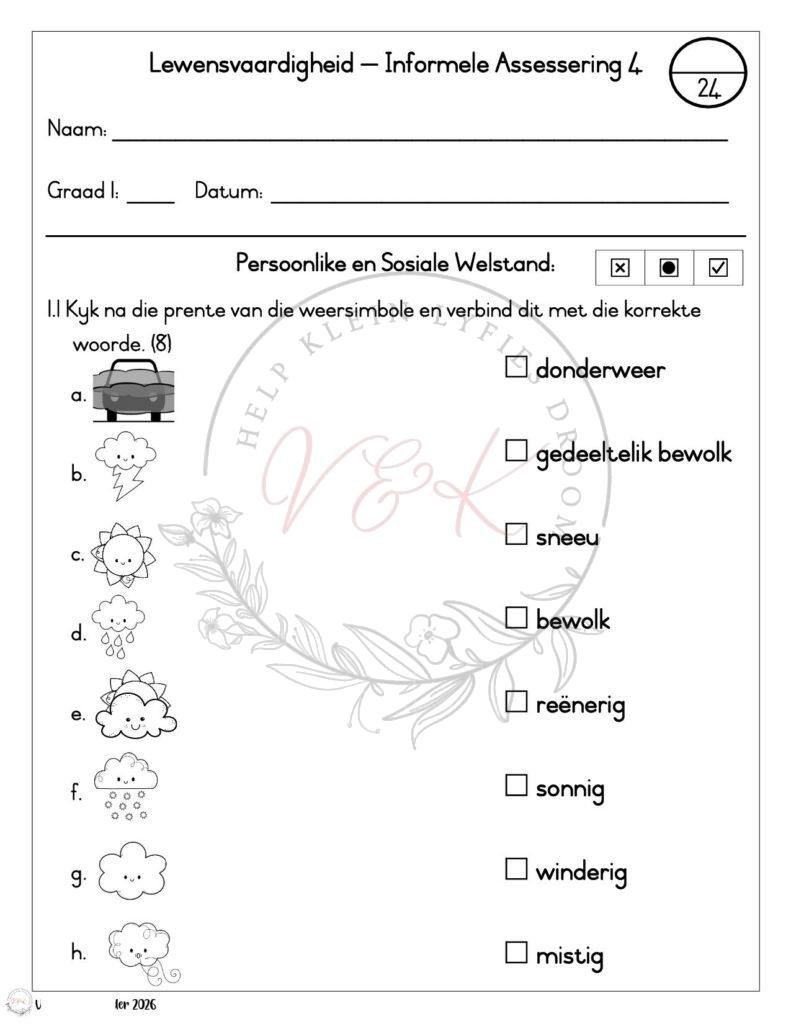 Graad 1 Lewensvaardigheid Informele Assesserings - Kwartaal 1 2026