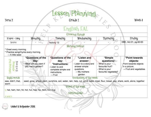 Grade 1 English First Additional Language Lesson Planning Package - Term 2 2026