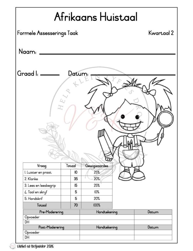 Graad 1 Afrikaans Huistaal Formele Assesserings Taak - Kwartaal 2 2026