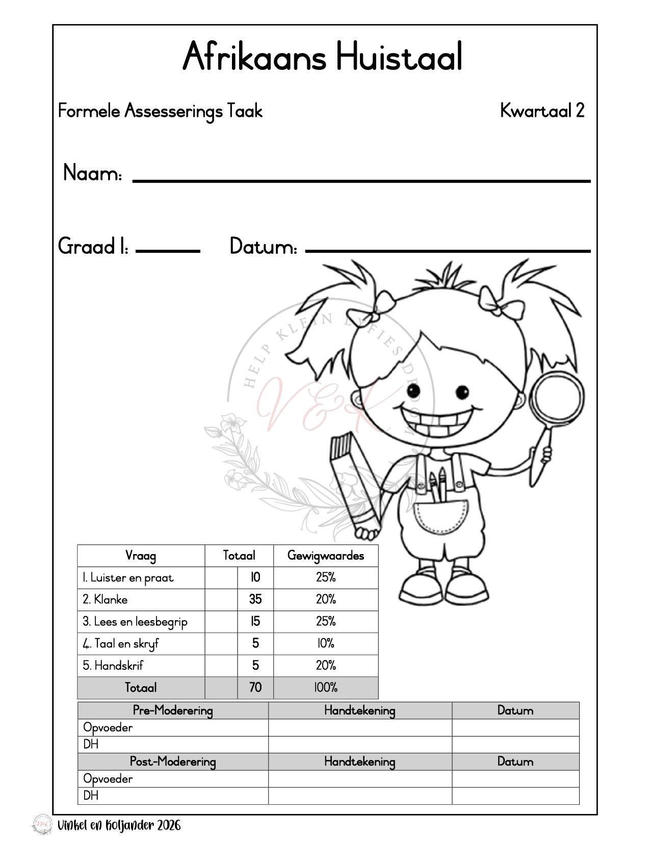 Graad 1 Afrikaans Huistaal Formele Assesserings Taak - Kwartaal 2 2026