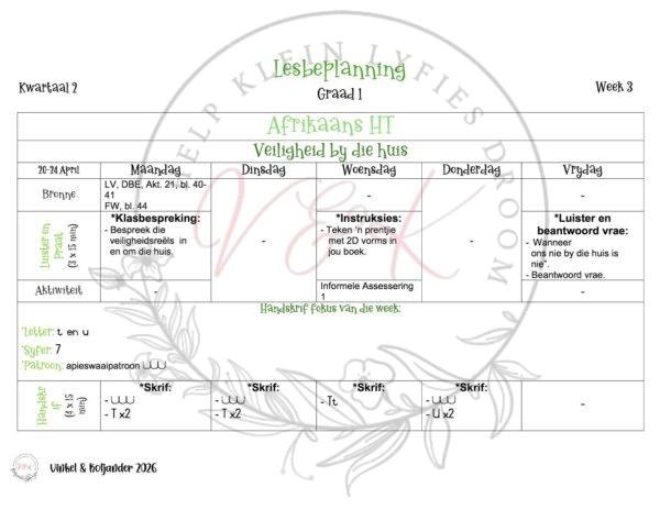 Graad 1 Afrikaans Huistaal Lesbeplanning - Kwartaal 2 2026