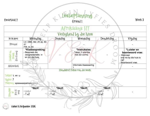 Graad 1 Afrikaans Huistaal Lesbeplannings Pakket - Kwartaal 2 2026