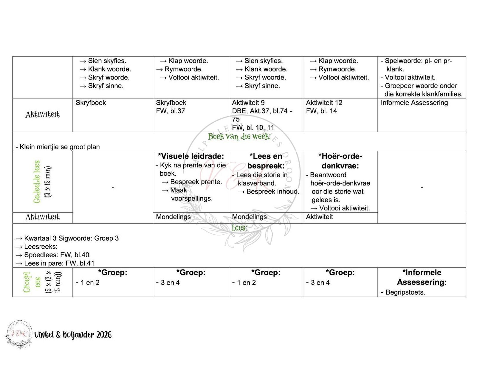 Graad 2 Afrikaans Huistaal Lesbeplanning - Kwartaal 3 2026 - Image 2
