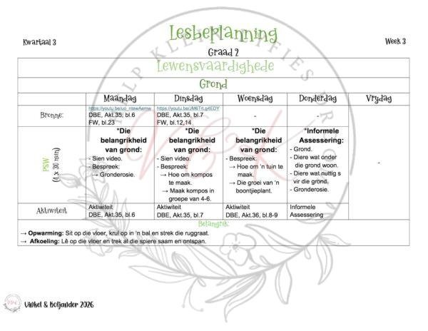 Graad 2 Lewensvaardigheid Lesbeplanning - Kwartaal 3 2026