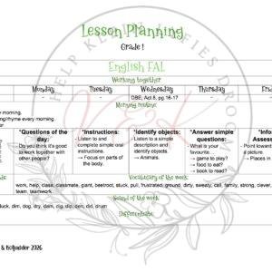 Grade 1 English First Additional Language Lesson Planning - Term 3 2026